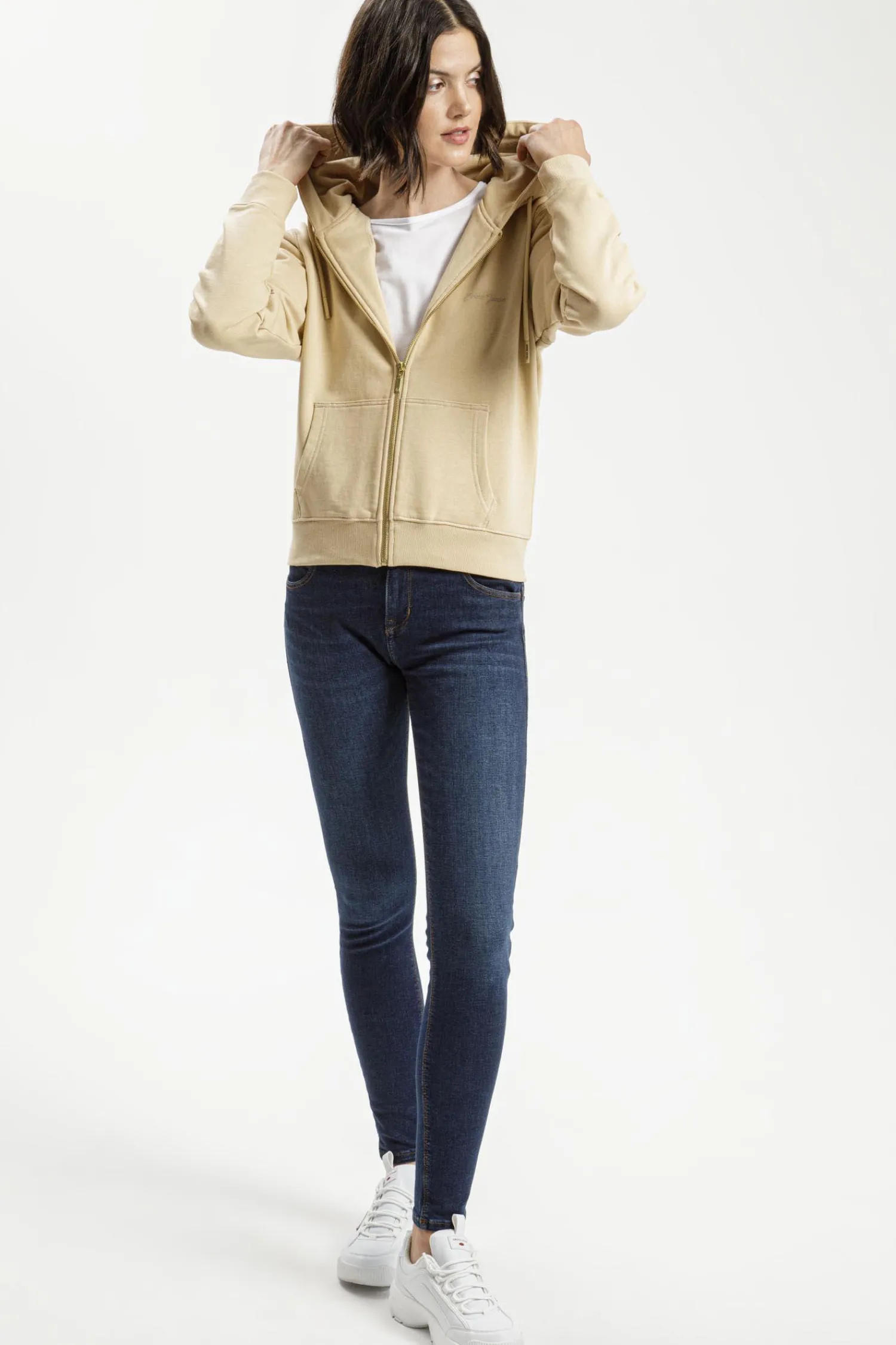 Bluza damska beżowa rozpinana z kapturem 65424-009<Cross Jeans Discount