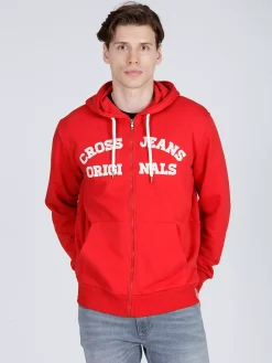 Bluza męska czerwona z kapturem 25211-007<Cross Jeans Fashion