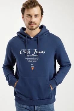 Bluza męska niebieska z kapturem 25408-005<Cross Jeans Outlet