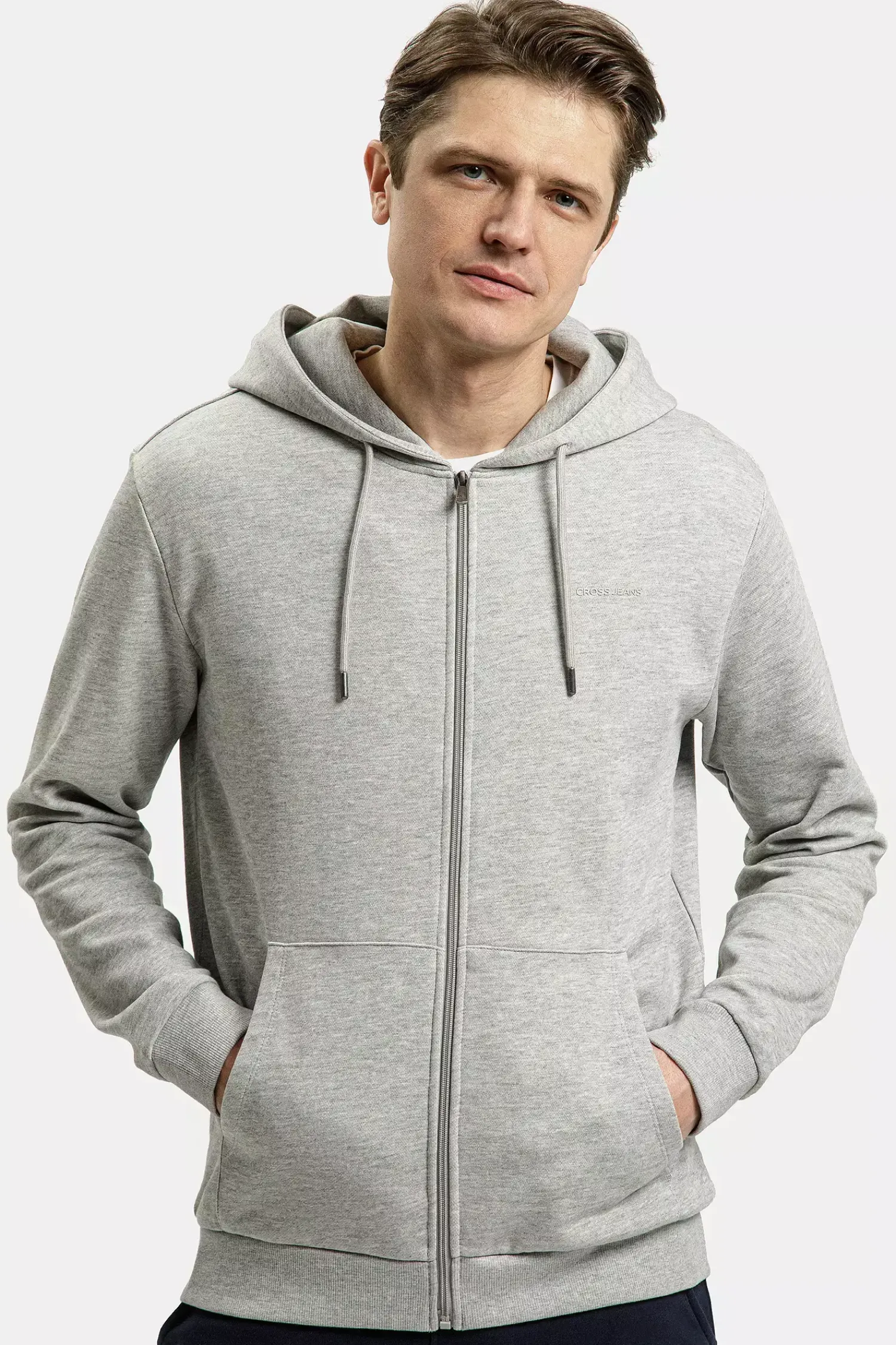 Bluza męska szara z kapturem 25503-004 GREY MELANGE<Cross Jeans Clearance