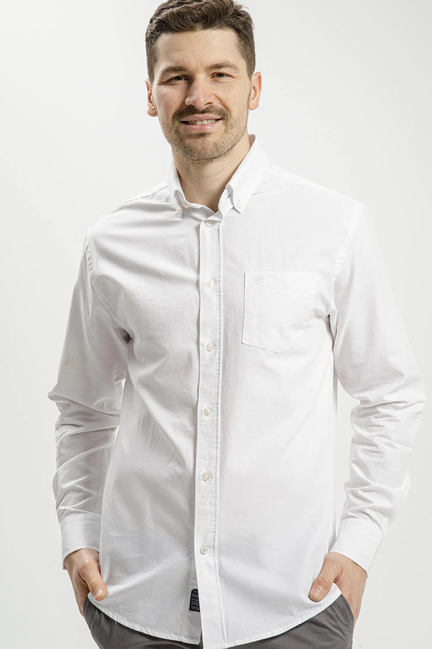 Koszula męska biała długi rękaw 35253-008<Cross Jeans Clearance