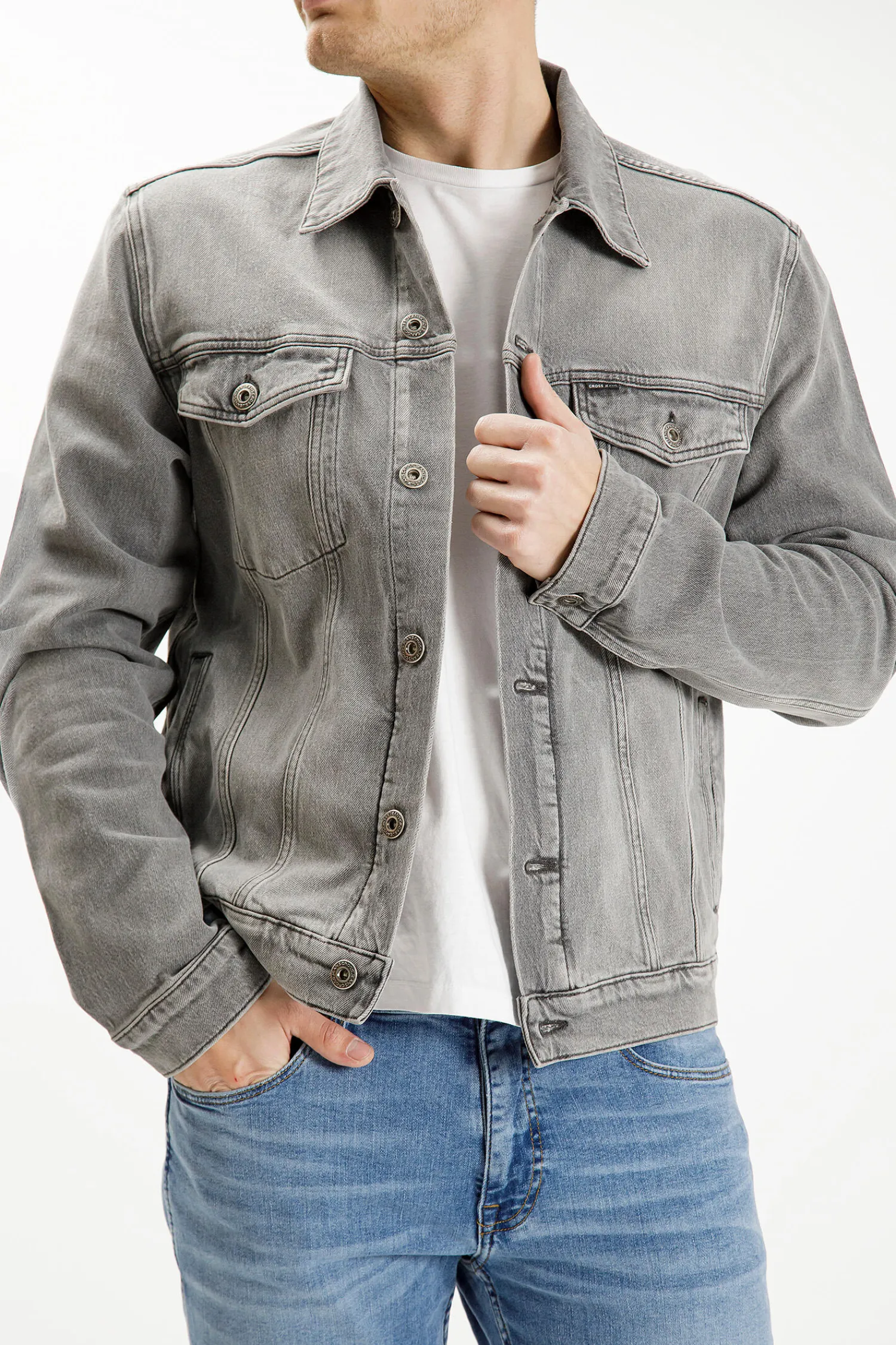 Kurtka męska jeansowa jasnoszara A 320-005<Cross Jeans Outlet
