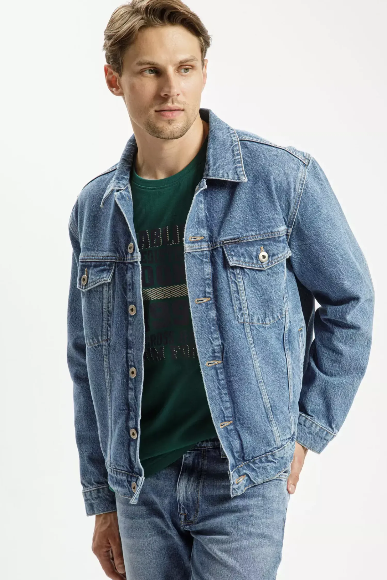 Kurtka męska jeansowa niebieska A 320-020 MID BLUE<Cross Jeans Sale