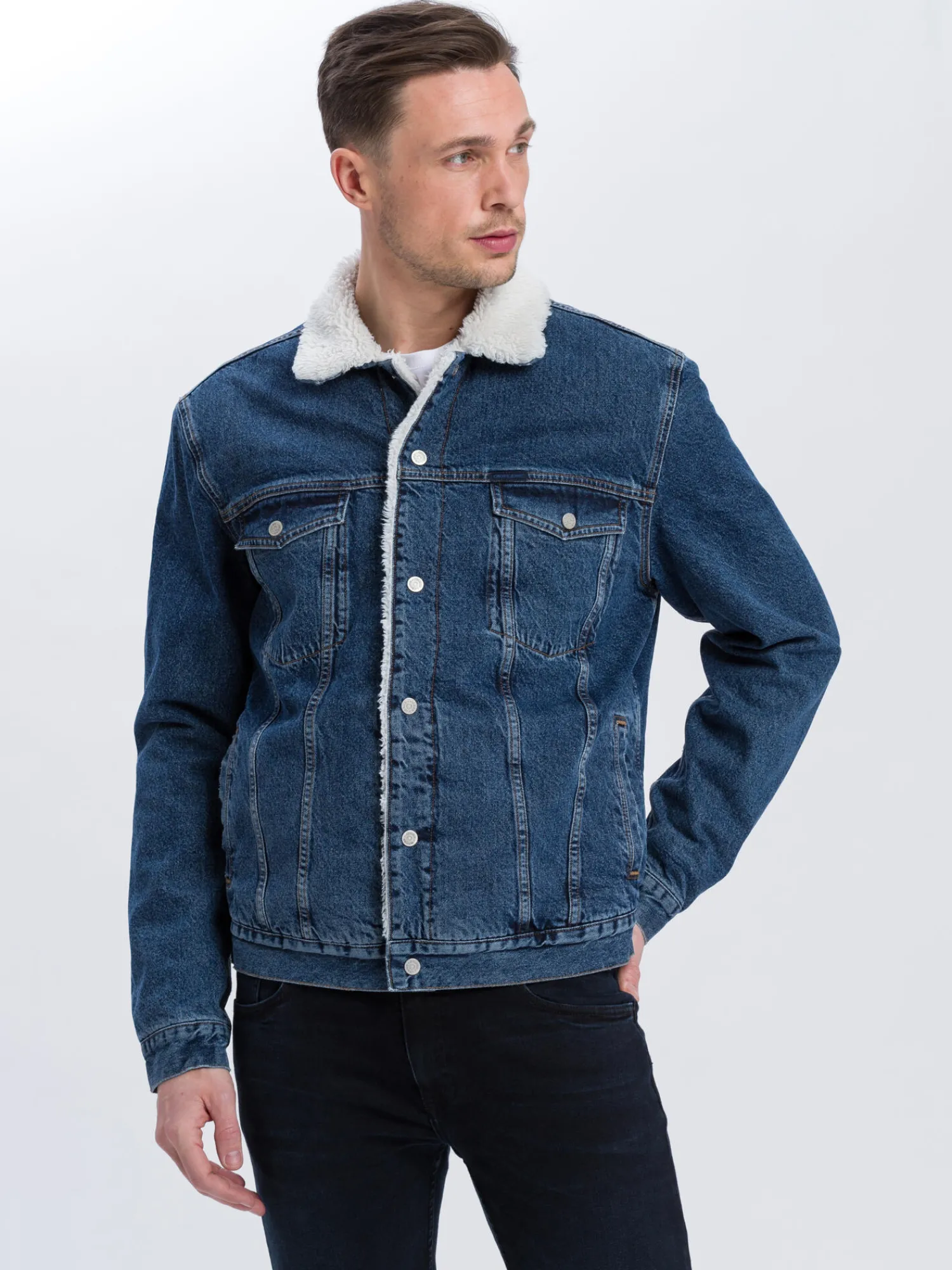 Kurtka męska jeansowa ocieplana A 314-005<Cross Jeans Outlet