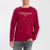 Longsleeve męski ciemnoczerwony z nadrukiem 15883-407<Cross Jeans Hot
