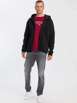 Longsleeve męski ciemnoczerwony z nadrukiem 15883-407<Cross Jeans Hot