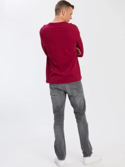 Longsleeve męski ciemnoczerwony z nadrukiem 15883-407<Cross Jeans Hot