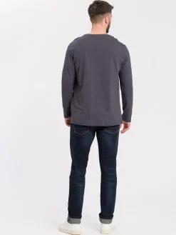 Longsleeve męski ciemnoszary z nadrukiem 15883-021<Cross Jeans Sale