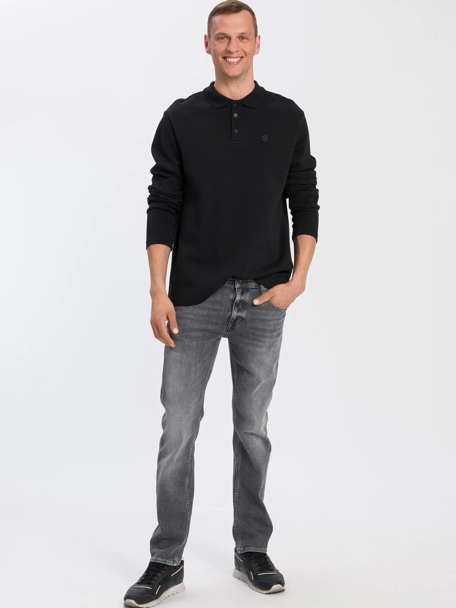 Longsleeve męski czarny 15889-020<Cross Jeans Hot