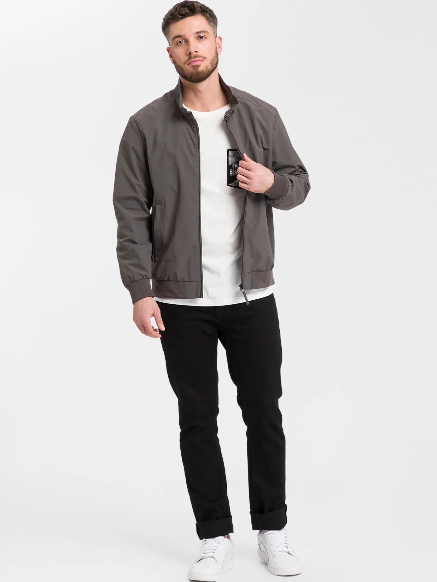 Longsleeve męski jasny z nadrukiem 15859-028<Cross Jeans Best