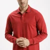 Longsleeve męski polo czerwony 16030-007<Cross Jeans Fashion