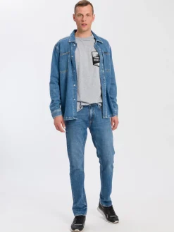Longsleeve męski szary z nadrukiem 15859-004 GREY MELANGE<Cross Jeans Best