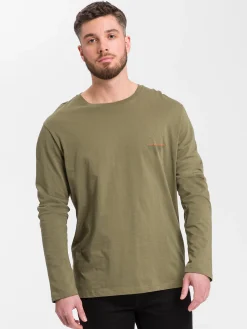 Longsleeve męski zielony z małym nadrukiem 15863-324 DUSKY GREEN<Cross Jeans Clearance