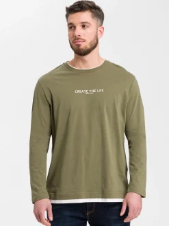 Longsleeve męski zielony z nadrukiem 15884-324 DUSKY GREEN<Cross Jeans Sale
