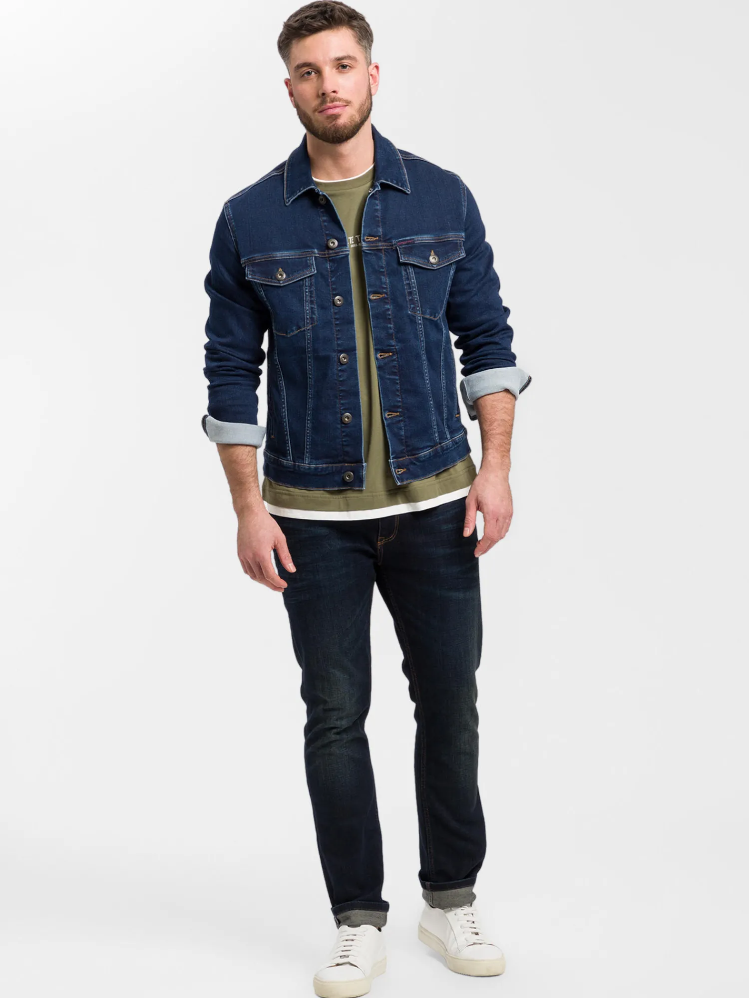Longsleeve męski zielony z nadrukiem 15884-324 DUSKY GREEN<Cross Jeans Sale