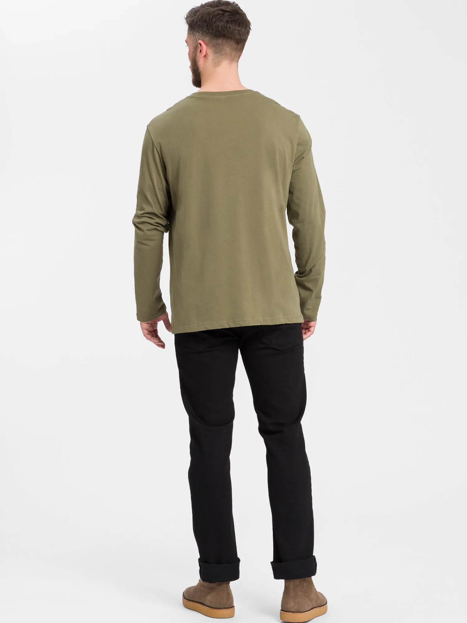 Longsleeve męski zielony z małym nadrukiem 15863-324 DUSKY GREEN<Cross Jeans Clearance
