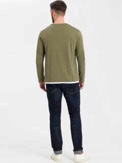 Longsleeve męski zielony z nadrukiem 15884-324 DUSKY GREEN<Cross Jeans Sale