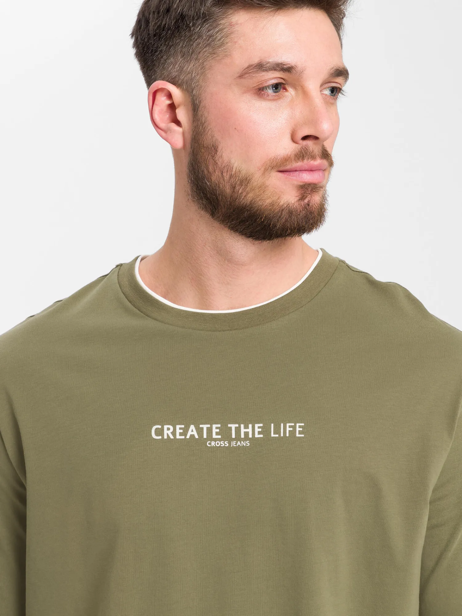 Longsleeve męski zielony z nadrukiem 15884-324 DUSKY GREEN<Cross Jeans Sale