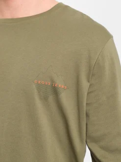 Longsleeve męski zielony z małym nadrukiem 15863-324 DUSKY GREEN<Cross Jeans Clearance