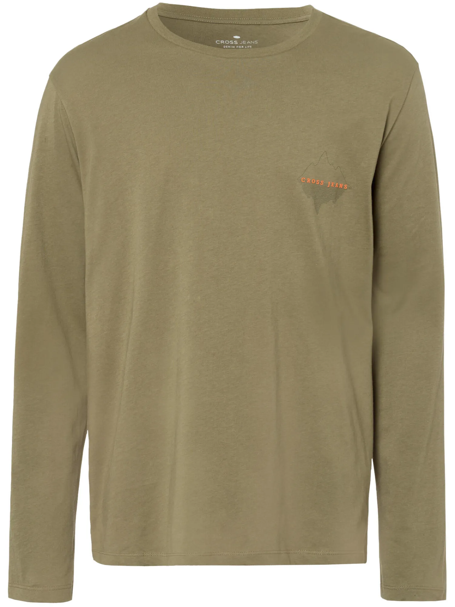 Longsleeve męski zielony z małym nadrukiem 15863-324 DUSKY GREEN<Cross Jeans Clearance