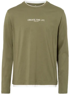 Longsleeve męski zielony z nadrukiem 15884-324 DUSKY GREEN<Cross Jeans Sale