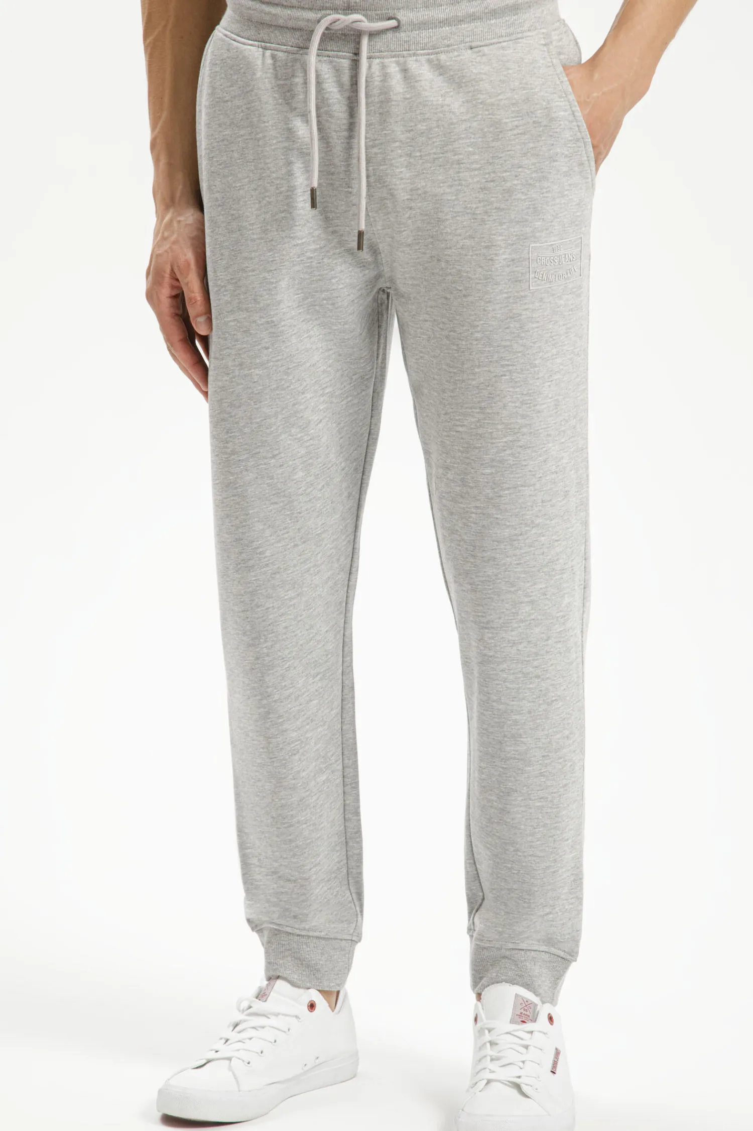 Spodnie męskie dresowe szare 49072-004 GREY MELANGE<Cross Jeans Clearance