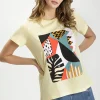 T-shirt damski żółty z nadrukiem 55963-006<Cross Jeans Fashion