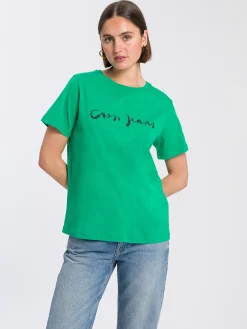T-shirt damski zielony z nadrukiem 56010-176 GARDEN GREEN<Cross Jeans Best