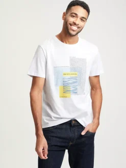 T-shirt męski biały z nadrukiem 15922-008<Cross Jeans Clearance