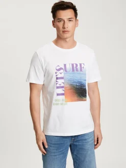 T-shirt męski biały z nadrukiem 15914-008<Cross Jeans Discount