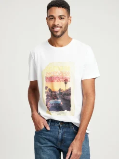T-shirt męski biały z nadrukiem 15911-008<Cross Jeans Fashion