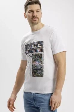T-shirt męski biały z nadrukiem 15901-008<Cross Jeans Best
