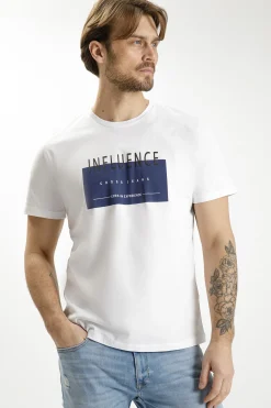 T-shirt męski biały z nadrukiem 15818-008<Cross Jeans Outlet