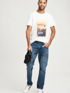 T-shirt męski biały z nadrukiem 15911-008<Cross Jeans Fashion