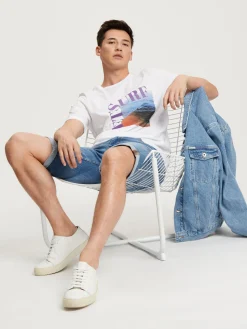 T-shirt męski biały z nadrukiem 15914-008<Cross Jeans Discount