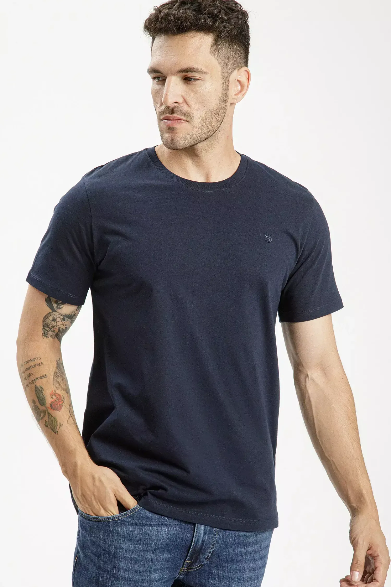 T-shirt męski granatowy basic 15250-001<Cross Jeans Discount