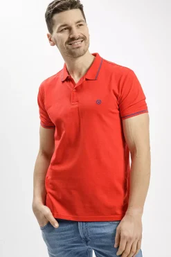 T-shirt męski polo czerwony 16012-007<Cross Jeans Outlet